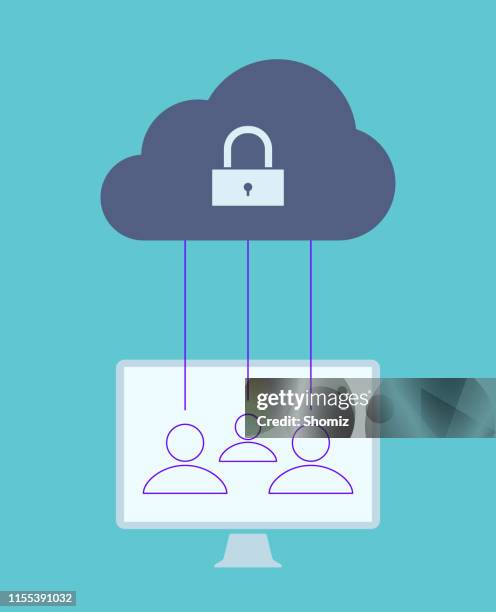 cloud computing security concept - remote collaboration stock illustrations
