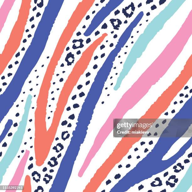 mixed zebra leopard seamless pattern - animal print stock illustrations