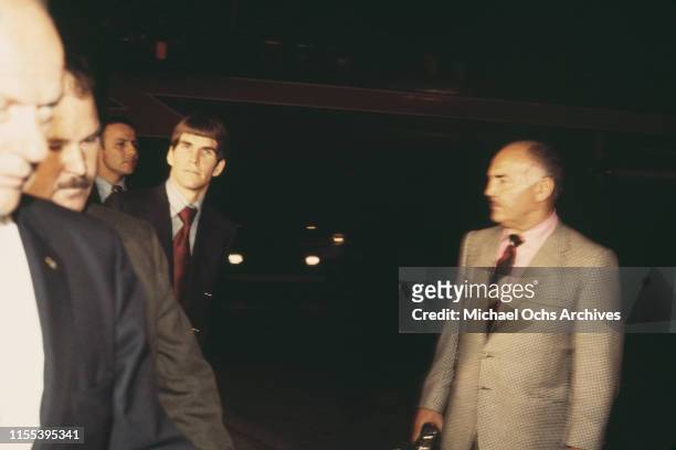 American murderer Charles "Tex" Watson arriving in Los Angeles to face trial after months of fighting extradition from Texas, Los Angeles...