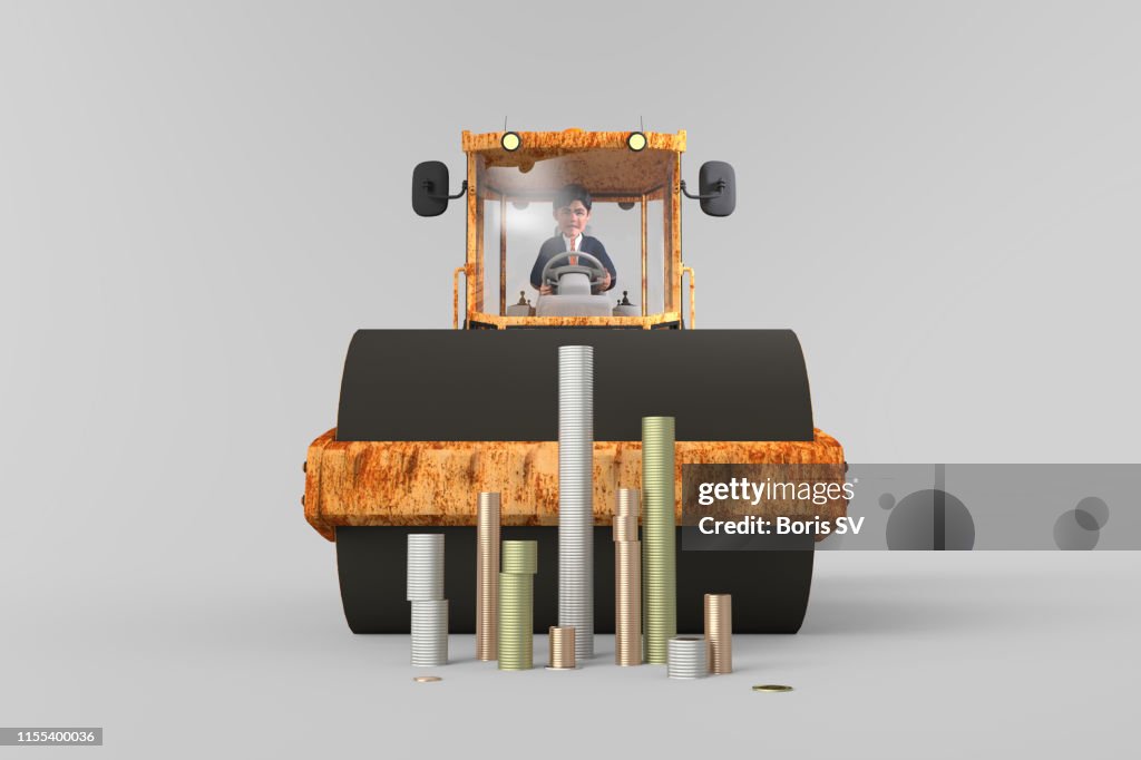 Angry Businessman on Road Roller
