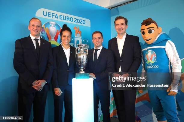 Marcus Stenger, Philipp Lahm, Celia Sasic, Friedrich Curtius and Skillzy pose with the EURO Championships Winner trophy at the EURO-Countdown: 2020 -...