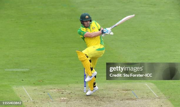 Australia captain Aaron Finch hits out during the Group Stage match of the ICC Cricket World Cup 2019 between Australia and Pakistan at The County...