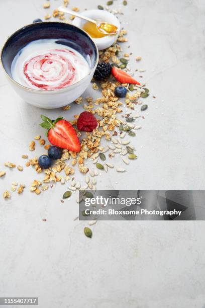 strawberry sauce and yogurt - strawberry syrup stock pictures, royalty-free photos & images