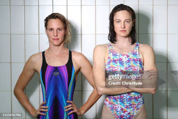 Sisters Bronte Campbell and Cate Campbell pose during a portrait session on June 12, 2019 in Brisbane, Australia.