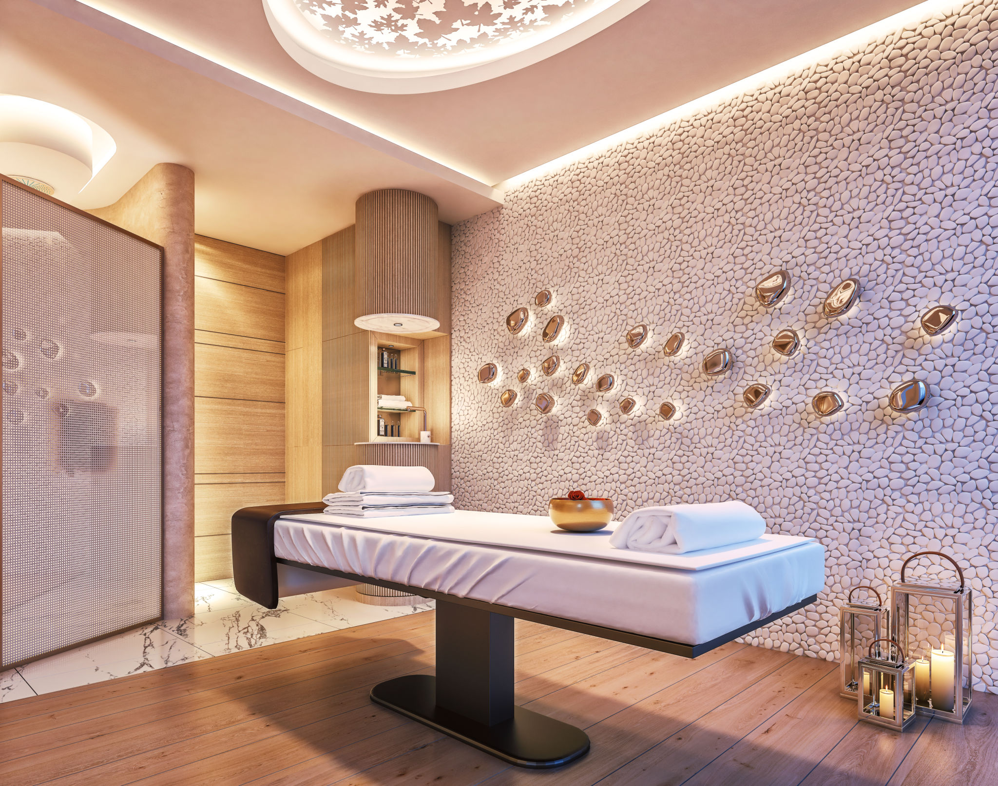 Modern interior design of Spa, Sauna, concept of fine living, relaxation, 3d rendering Modern interior design of Spa, Sauna, concept of fine living, relaxation, 3d rendering
