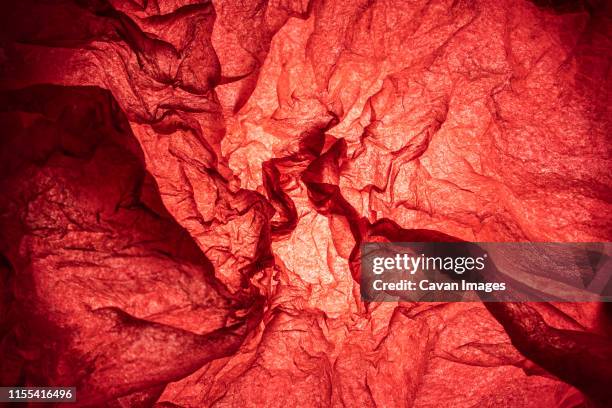 simulation, with red tissue paper, of blood vessels on a medical image - bloedvaten stockfoto's en -beelden