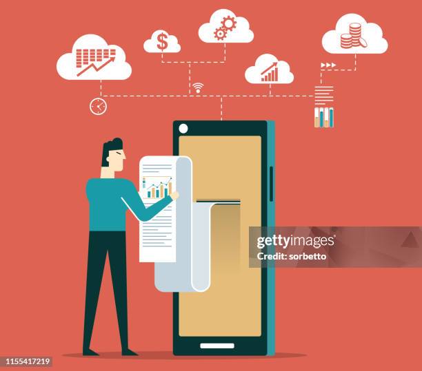 analysis and statistic online services - businessman - home shopping stock illustrations
