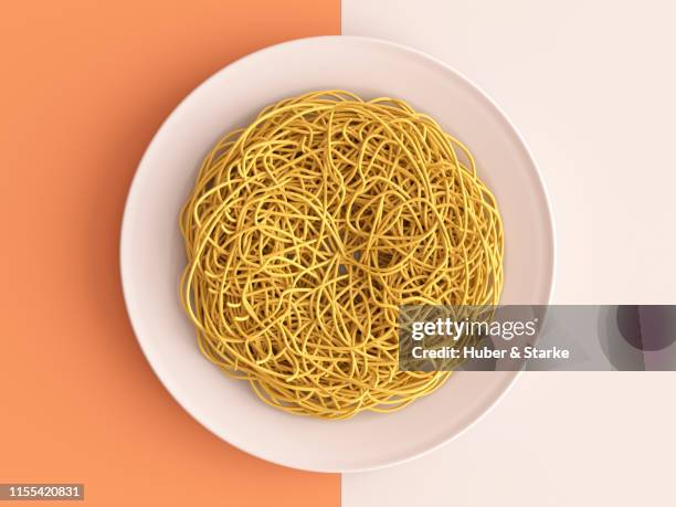 spaghetti on a plate, directly from above - dish networks stock pictures, royalty-free photos & images