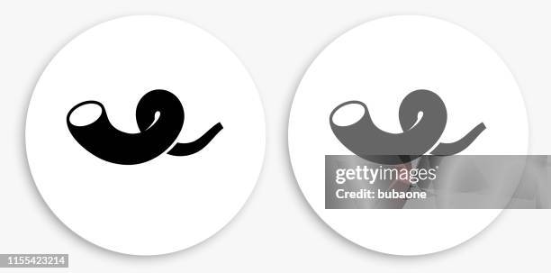 shofar black and white round icon - shofar stock illustrations