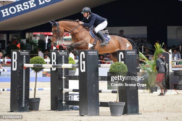 Cyril Bouvard OF FRANCE riding Broceliande du Lac during the Jumping Longines Crans Montana at Crans-sur-Sierre on July 13, 2019 in Crans-Montana,...