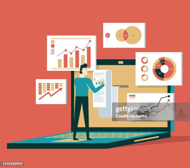 ilustrações de stock, clip art, desenhos animados e ícones de financial billing data - businessman - marketing stock illustrations