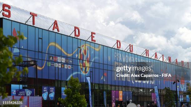 General view outside the stadium prior to the 2019 FIFA Women's World Cup France group B match between Germany and Spain at Stade du Hainaut on June...