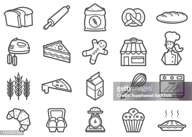 bäckerei-linie icons set - industrie ofen stock-grafiken, -clipart, -cartoons und -symbole