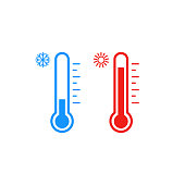 Thermometer icon set. Hot and cold weather. Vector. Isolated