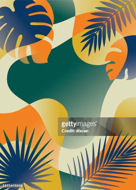 illustrations, cliparts, dessins animés et icônes de fond tropical d’été avec des feuilles de palmier et des plantes exotiques. - exotisme