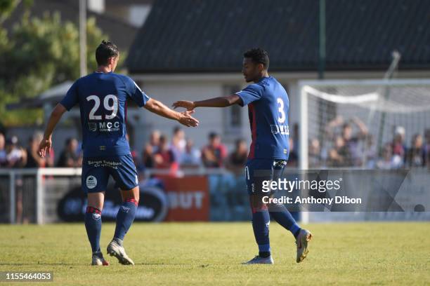 Yoel Armougom and Jessy Pi of Caen celebrate during the Friendly match between Caen and Le Havre on July 13, 2019 in Mondeville, France.
