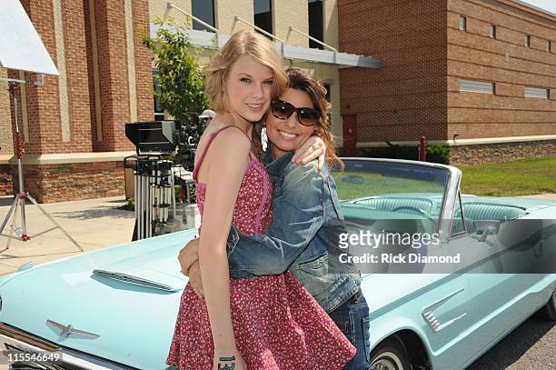 Singers & Songwriters Taylor Swift and Shania Twain during the recreation of "Thelma & Louise" for CMT Music Awards airing on June 8, 2011 8pm EST on...