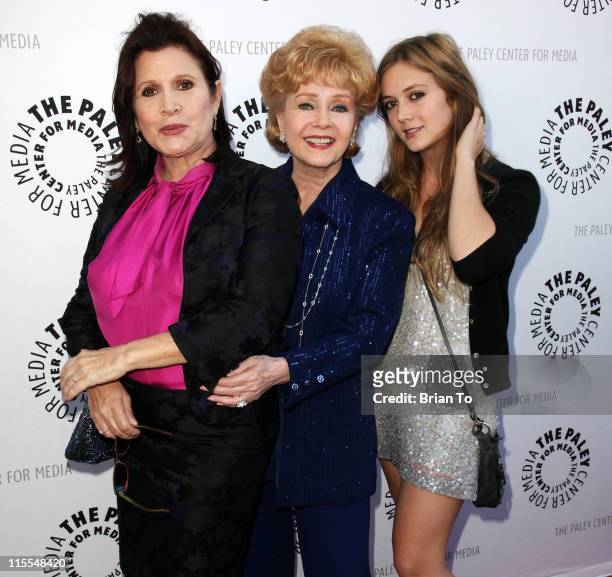 Carrie Fisher , Debbie Reynolds, and Billie Lourd attend Paley Center & TCM present Debbie Reynolds' Hollywood memorabilia exhibit reception at The...