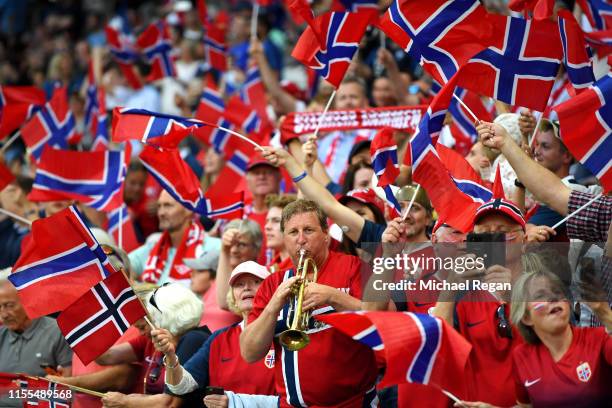 Fans look on during the start of the 2019 FIFA Women's World Cup France group A match between France and Norway at Stade de Nice on June 12, 2019 in...