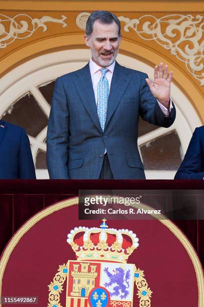 King Felipe VI of Spain attends La Beneficiencia Bullfight at Las Ventas Bullring on June 12, 2019 in Madrid, Spain.