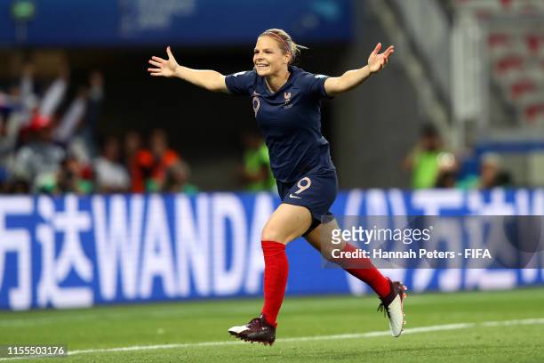 Eugenie Le Sommer of France celebrates after scoring her team's second goal during the 2019 FIFA Women's World Cup France group A match between...