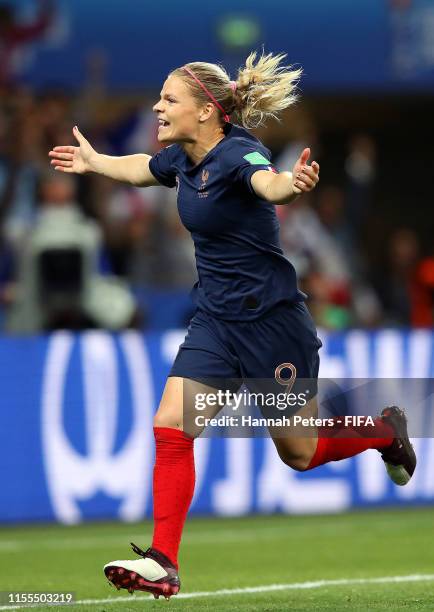 Eugenie Le Sommer of France celebrates after scoring her team's second goal during the 2019 FIFA Women's World Cup France group A match between...