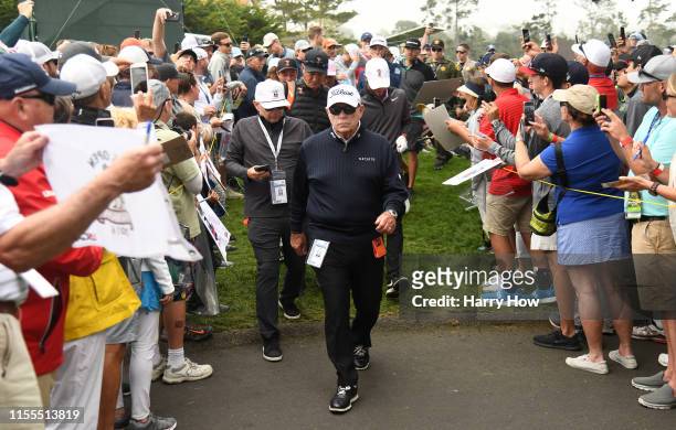 Player instructor, Butch Harmon, walks the course during a practice round prior to the 2019 U.S. Open at Pebble Beach Golf Links on June 12, 2019 in...