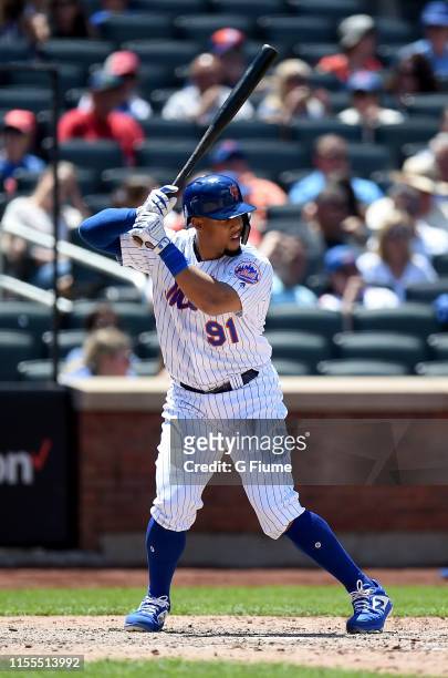 Carlos Gomez of the New York Mets bats against the San Francisco Giants at Citi Field on June 6, 2019 in New York City.