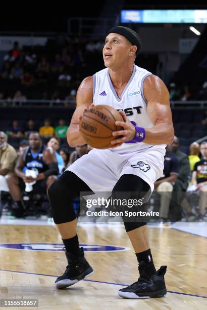 Mike Bibby of Ghost Ballers in action during week 4 of the BIG3 basketball league on July 13 at Dunkin Donuts Center in Providence, RI.