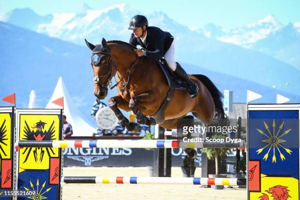 Cyril Bouvard OF FRANCE riding Jilani de l'Am during the Jumping Longines CransMontana at Crans-sur-Sierre on July 14, 2019 in Crans-Montana,...