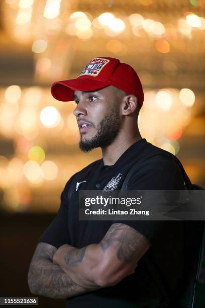 Newcastle United player Jamaal Lascelles Interview after arrival at the hotel on July 14, 2019 in Nanjing, China.