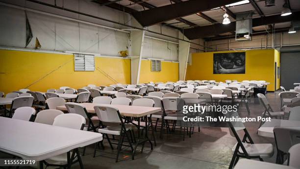 The dining area at El Paso Casa del Refugiado in El Paso, Texas on July 11, 2019.