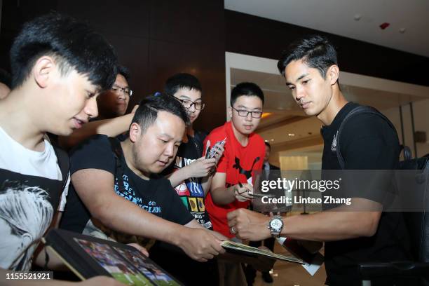 Yoshinori Muto of Newcastle United arrival sign the fans at the hotel on July 14, 2019 in Nanjing, China.