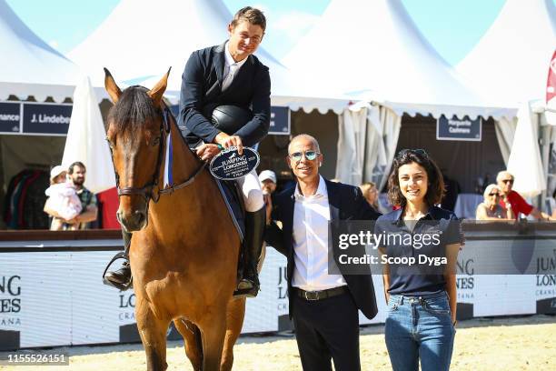 Cyril Bouvard OF FRANCE riding Jilani de l'Am during the Jumping Longines Crans Montana at Crans-sur-Sierre on July 14, 2019 in Crans-Montana,...