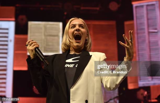 Anne-Marie performs on stage at the Eventim Apollo on June 12, 2019 in London, England.