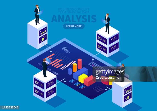 financial services and data analysis statistics management - user data isometric stock illustrations