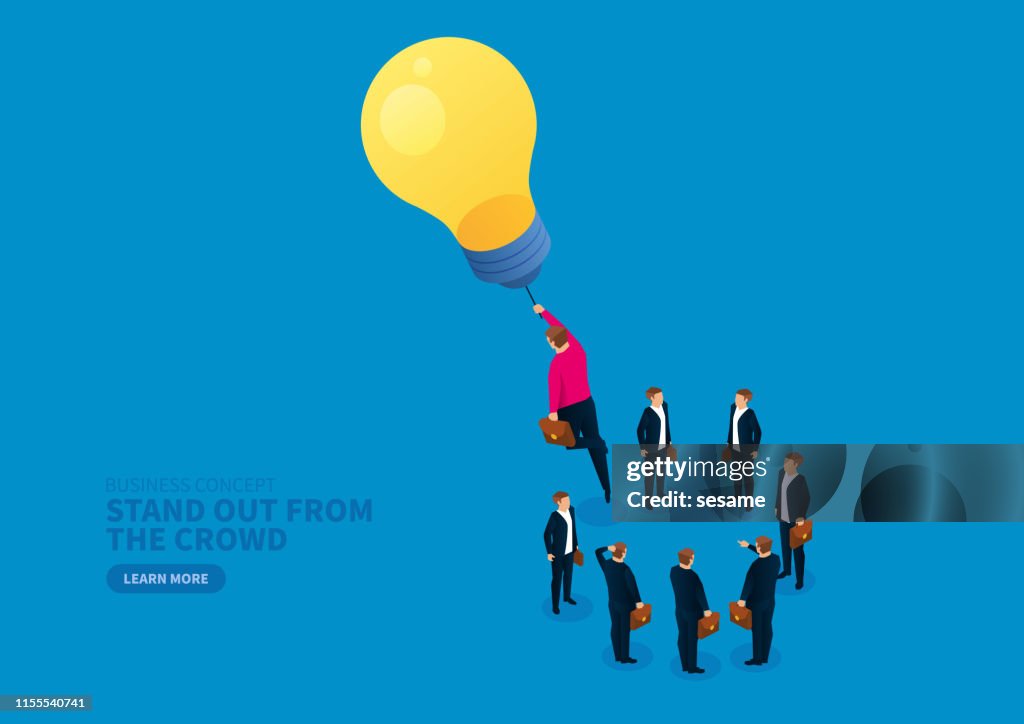 Light bulb leads businessman to stand out and fly to the sky