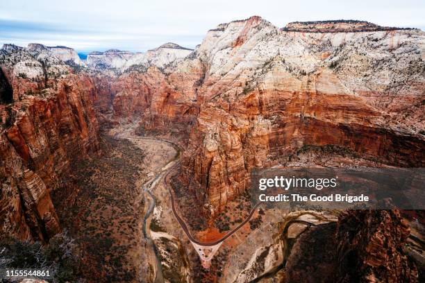 aerial view of zion national park, utah - zion national park stock pictures, royalty-free photos & images