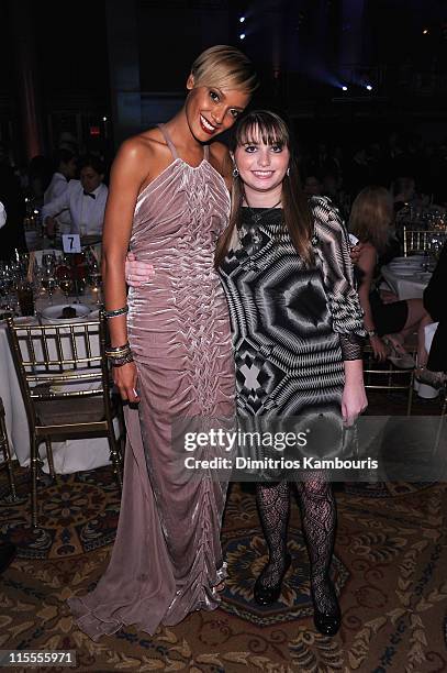 Model Selita Ebanks poses with 2011 Teen honoree Haley Moss during Samsung Hope for Children Gala at Cipriani Wall Street on June 7, 2011 in New York...