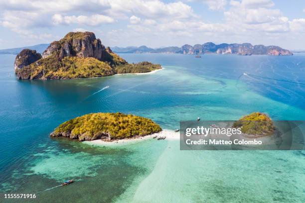 aerial view of islands, railay, krabi province, thailand - ao nang fotografías e imágenes de stock