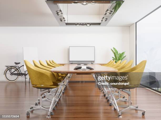 meeting room with blank screen - meeting board room stock pictures, royalty-free photos & images