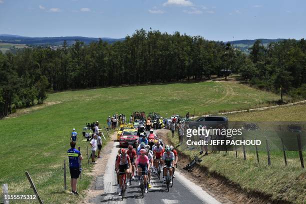 Riders lead the race in a breakaway during the ninth stage of the 106th edition of the Tour de France cycling race between Saint-Etienne and Brioude,...
