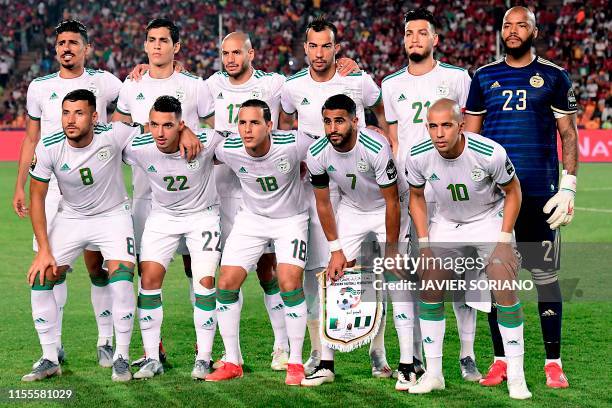 Algeria's forward Baghdad Bounedjah, Algeria's defender Aissa Mandi, Algeria's midfielder Adlene Guedioura, Algeria's defender Djamel Benlamri,...