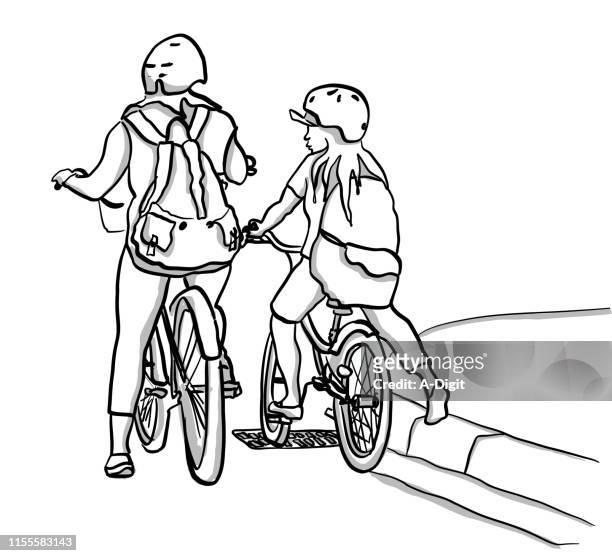 sisters bicycling - clip art family stock illustrations