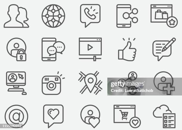 social media communication online shopping and personal profile line icons - social media profile stock illustrations