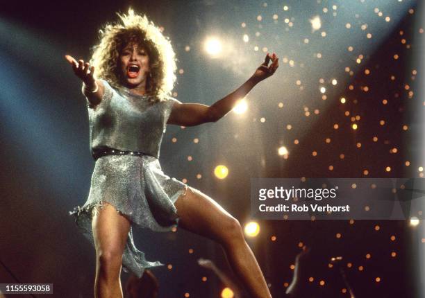 Tina Turner performs on stage at Ahoy, Rotterdam, Netherlands, 4th November 1990.