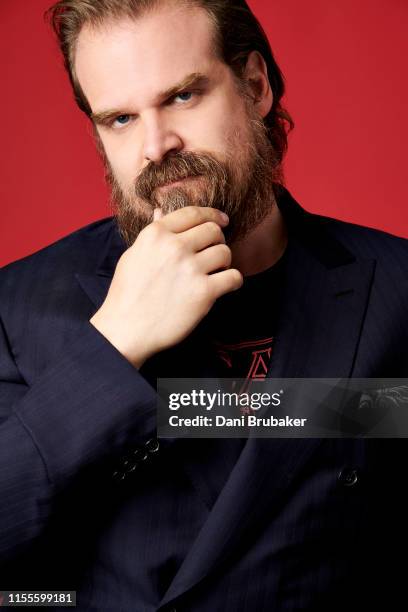 Actor David Harbour is photographed at Netflix's Junket for 'Stranger Things' Season 3 at The London Hotel on June 27, 2019 in West Hollywood,...