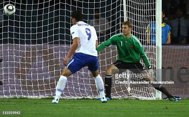 Manuel Neuer of Germany in action during the UEFA EURO 2012 qualifying match between Azerbaijan against Germany at Tofig-Bahramov-Stadium on June 7,...