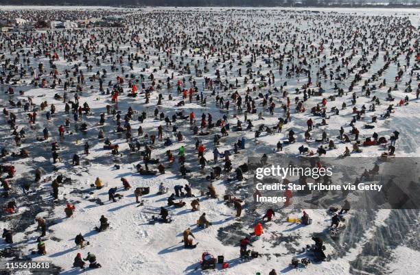 Gull Lake, Mn., Sat., Jan. 17, 2004--Flying over the 11,000 anglers at the Brainerd Jaycees Ice Fishing Extravaganza.