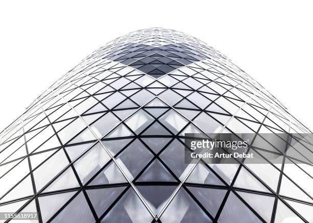 minimal view of the gherkin skyscraper of london. - sir norman foster building fotografías e imágenes de stock